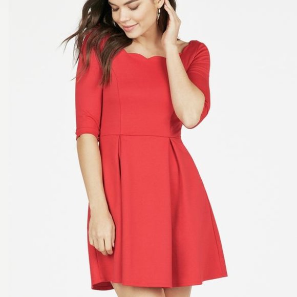JustFab Scallop Fit and Flare Dress Geranium Red Size Large - Picture 2 of 12